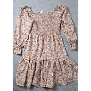 Just Found Dress Women 2X Burgundy Boho Floral Midi Smocked Tiered  Pullover